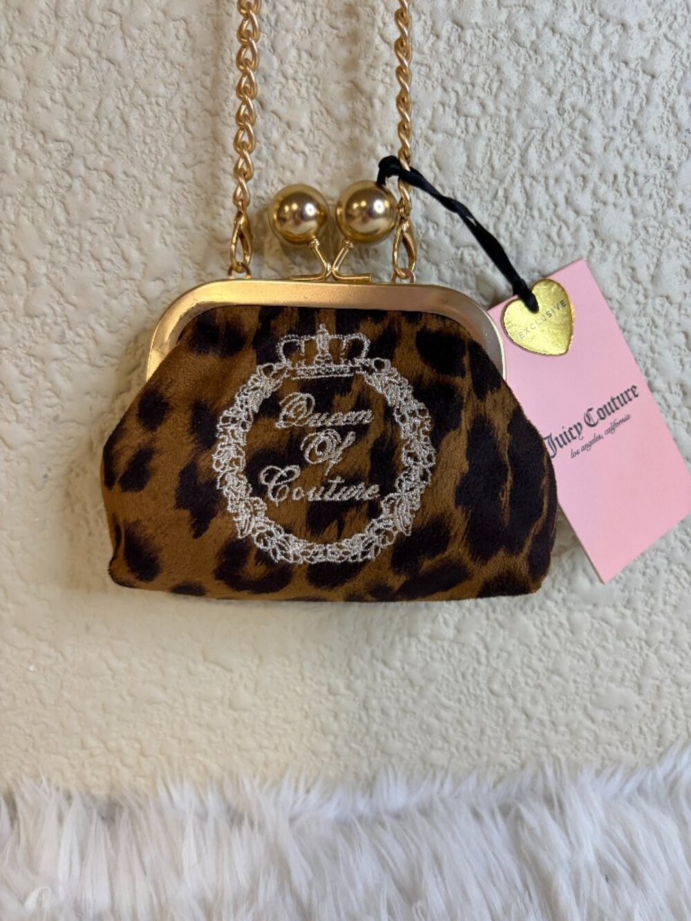 Juicy Couture Queen of Couture Kisslock Coin Purse Leopard Chain Bag NWT
